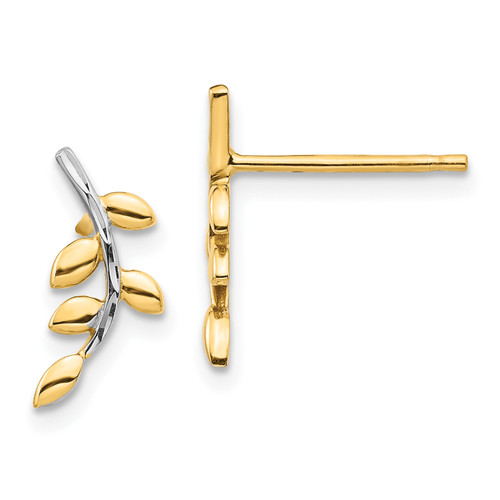 14KT Gold  & White Rhodium Leaves Post Earrings TF1449