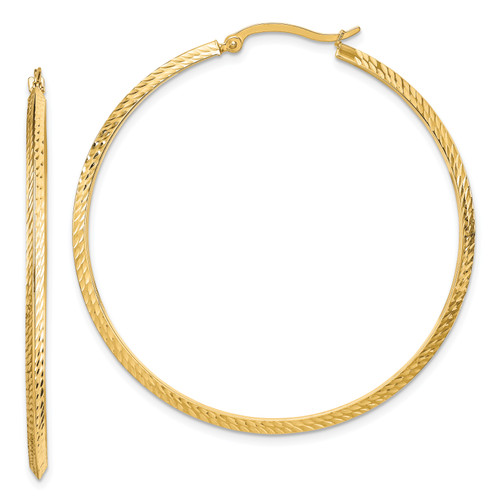 14KT Gold  Polished Diamond-Cut Hoop Earrings SE2892