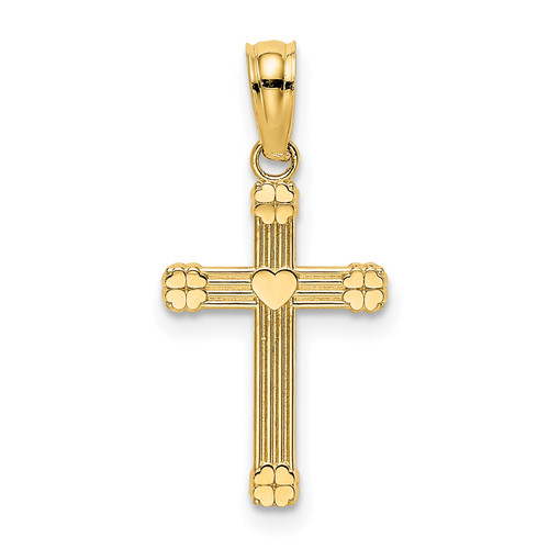 14KT  Textured w/ Center Heart Small Cross Charm 14KT  Textured w/ Center Heart Small Cross Charm