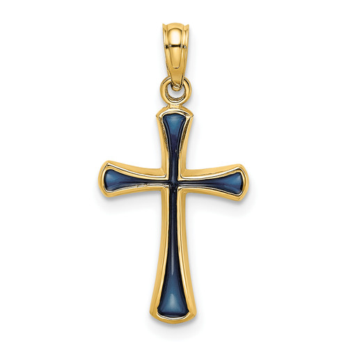 14KT  Blue Enameled Tapered Cross Charm 14KT  Blue Enameled Tapered Cross Charm