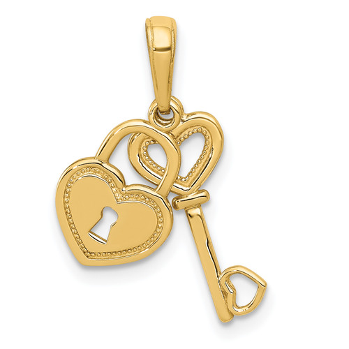 14KT  Polished Moveable Heart Key and Heart Lock Charm