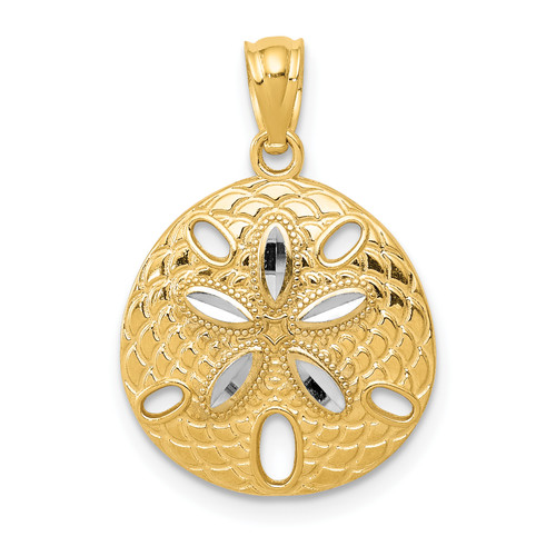 14KT  w/Rhodium Diamond-cut Polished Sand Dollar Pendant 14KT  w/Rhodium Diamond-cut Polished Sand Dollar Pendant