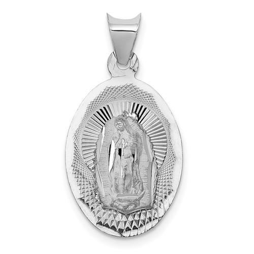 14KT  White Gold Our Lady of Guadalupe Semi-solid Oval Pendant 14KT  White Gold Our Lady of Guadalupe Semi-solid Oval Pendant
