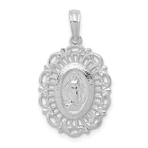 14KT  White Gold Oval Miraculous Medal Pendant