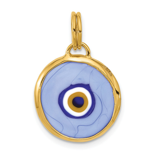 Herco 14KT  Polished Blue Opaline Glass Eye Pendant