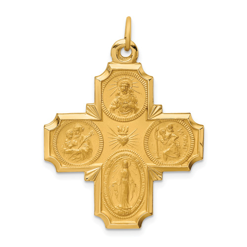 14KT  Solid Polished/Satin Large 4-Way Medal