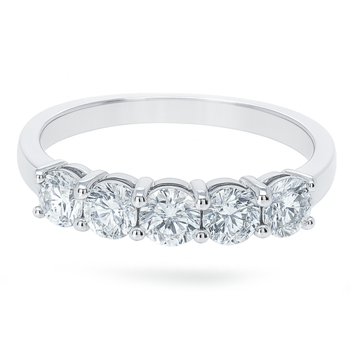 14kt White Gold 5 Stone Shared Prong Diamond Wedding Band  0.80 CTW 