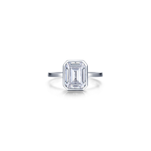Lafonn 2.62 CTW Emerald-Cut Bezel-Set Ring in sterling silver bonded with platinum