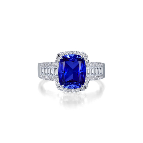 Lafonn 5.55 CTW Fancy Lab-Grown Sapphire Halo Ring in sterling silver bonded with platinum