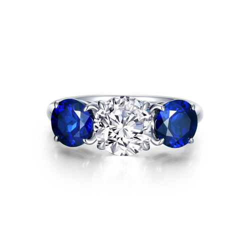 Lafonn Fancy Lab-Grown Sapphire Three-Stone Ring in sterling silver bonded with platinum