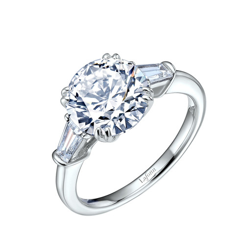 Lafonn Classic Three-Stone Engagement Ring in sterling silver bonded with platinum