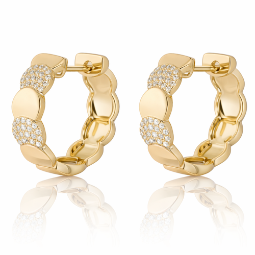 14k Yellow Gold Pave Diamond Hoop Earrings 0.30 CTW