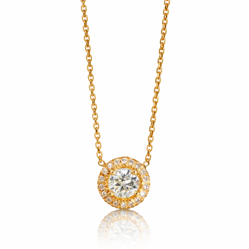 14KT Yellow Gold Diamond Halo Necklace 1.12 CTW
