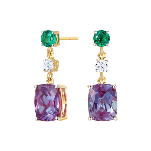 ME0084 - Lab-Created Gemstone & Diamond Drop Stud Earrings in 14K Yellow Gold by Monte Luna
