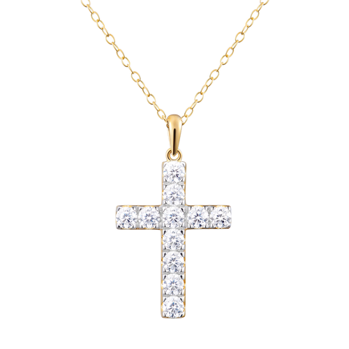 MN0035 - Pave Cross Lab-Created Diamond Pendant Necklace in 14K Yellow Gold by Monte Luna