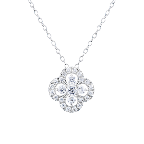 MN0031 - Full Stone Clover Statement Necklace in 14K White Gold by Monte Luna