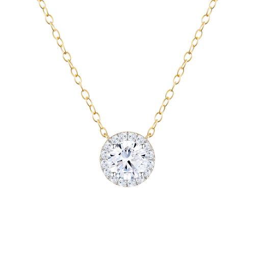 MN0032 - Brilliant Round Lab-Created Diamond Halo Pendant Necklace in 14K Yellow Gold by Monte Luna
