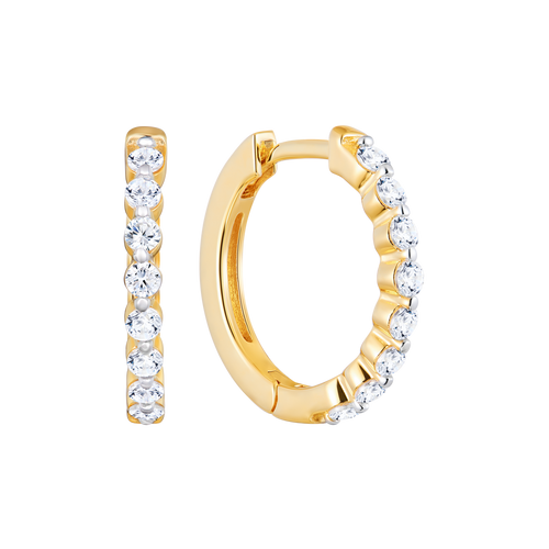 ME0066 - Slim Shared Prong Hoop Earrings in 14K Yellow Gold by Monte Luna