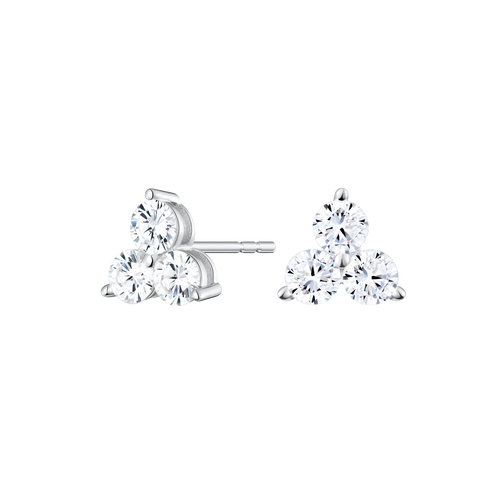 ME0060 - Three Stone Stud Earrings in 14K White Gold by Monte Luna