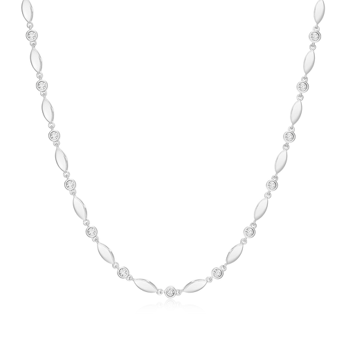 BN0236W - Marquise & Bezel Set Lab-Created Diamond Line Necklace in Rhodium-Plated Sterling Silver
