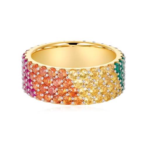BR0164Y - Rainbow Eternity Band Ring in 14K Yellow Gold-Plated Sterling Silver