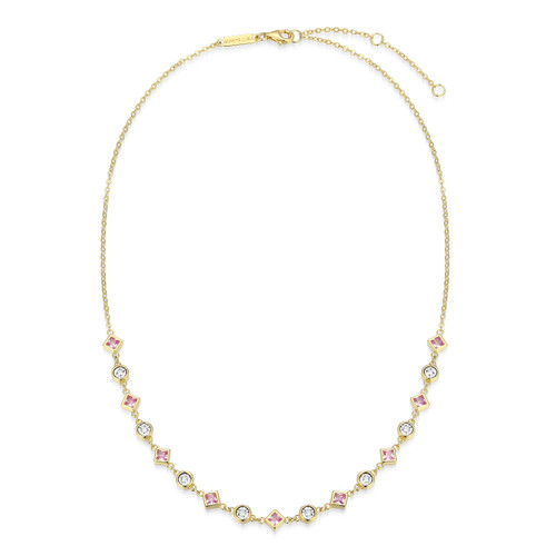 BN0256Y - Lab-Created Pink Sapphire & Lab-Created Diamond Station Necklace