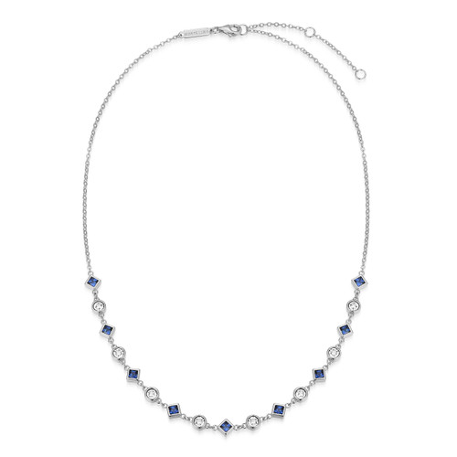 BN0255W - Lab-Created Blue Sapphire & Lab-Created Diamond Station Necklace