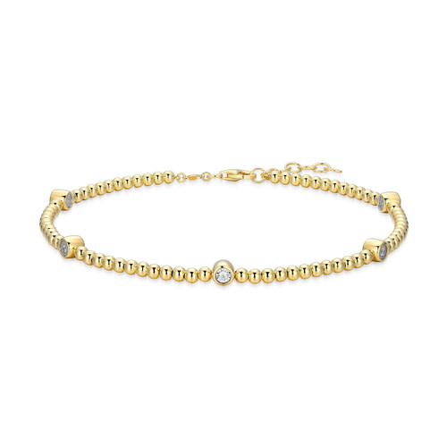 BA0269Y - Bezel-Set Multi-Station Lab-Created Diamond Beaded Anklet
