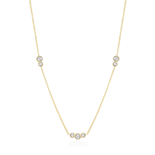 BN0220Y - Trio Bezel-Set Lab-Created Diamond Station Bolo Necklace in 14K Yellow Gold-Plated Sterling Silver
