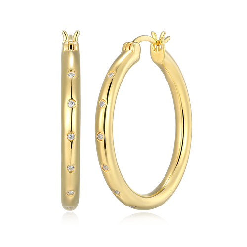 BE0198Y - Classic Bezel-Set Lab-Created Diamond Hoop Earrings in 14K Gold-Plated Sterling Silver