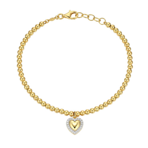 BB0267Y - Heart with Lab-Created Diamond Halo Beaded Bracelet