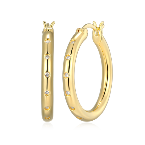 BE0196Y - Slim Bezel-Set Lab-Created Diamond Hoop Earrings in 14K Gold-Plated Sterling Silver