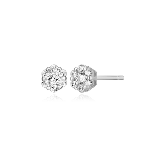 BE0070W - Hex Cluster Lab-Created Diamond Stud Earrings in Rhodium-Plated Sterling Silver