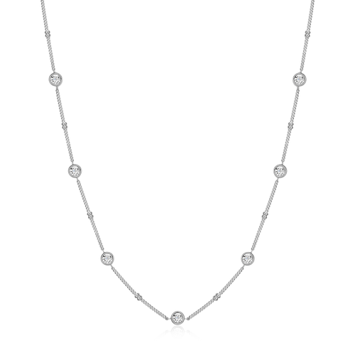 BN0218W - Bezel Station Lab-Created Diamond Beaded Bolo Necklace in Rhodium-Plated Sterling Silver