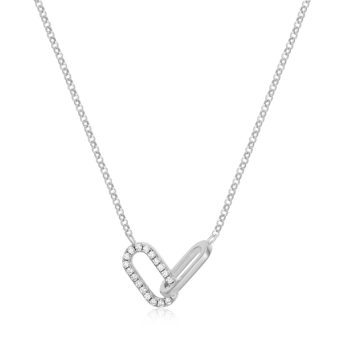 BN0238W - Twin Paperclip Pendant Lab-Created Diamond Bolo Necklace in Rhodium-Plated Sterling Silver