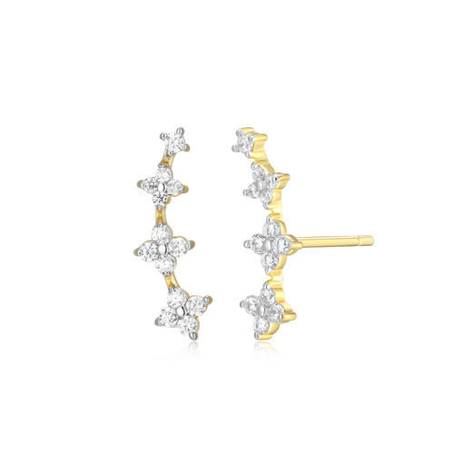 BE0060Y - Floral Climber Stud Earrings in 14K Yellow Gold-Plated Sterling Silver