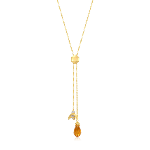 BN0034Y - Honey Bee Y-Necklace in 14K Gold-Plated Sterling Silver