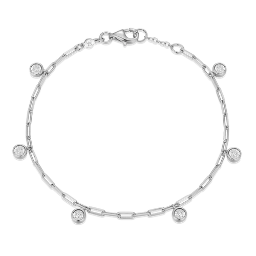 BB0217W - Dangle Station Lab-Created Diamond Mini Paperclip Bracelet in Rhodium-Plated Sterling Silver
