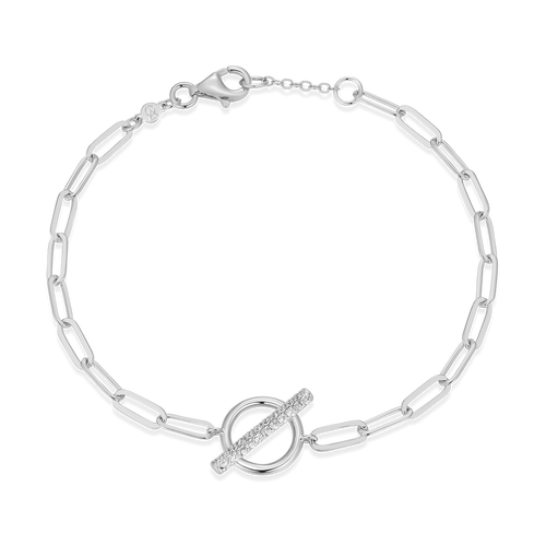 BB0234W - Lab-Created Diamond Toggle-Look Paperclip Bracelet in Rhodium-Plated Sterling Silver