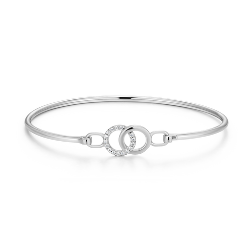 BB0241W - Twin Circle Lab-Created Diamond Flex Bangle in Rhodium-Plated Sterling Silver