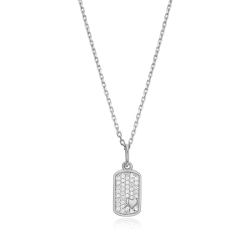 BN0015W - Mini-Heart Tag Pendant Necklace in Rhodium-Plated Sterling Silver