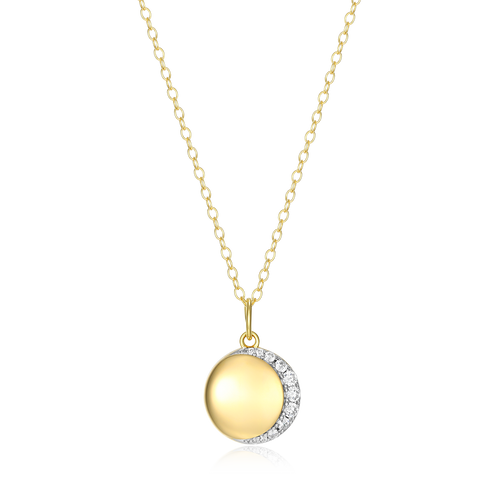 BN0216Y - Crescent Medallion Lab-Created Diamond Pendant Necklace in 14K Yellow Gold-Plated Sterling Silver