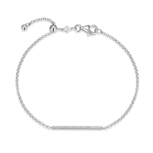 BB0095W - Pave Bar Bolo Bracelet in Rhodium-Plated Sterling Silver