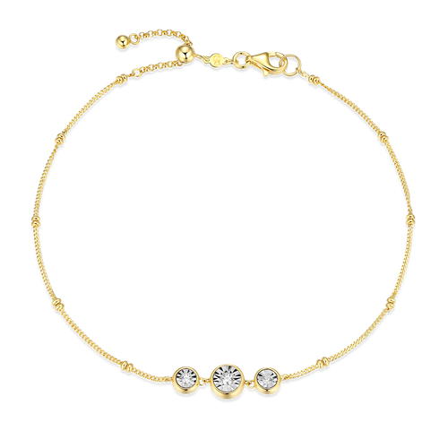 BA0219Y - Trio Bezel-Set Lab-Created Diamond Beaded Bolo Anklet in 14K Yellow Gold-Plated Sterling Silver