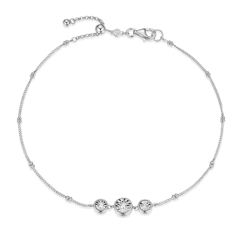 BA0219W - Trio Bezel-Set Lab-Created Diamond Beaded Bolo Anklet in Rhodium-Plated Sterling Silver