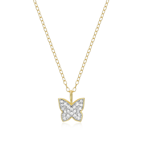 BN0035Y - Pave Butterfly Lab-Created Diamond Pendant Necklace in 14K Gold & Rhodium-Plated Sterling Silver