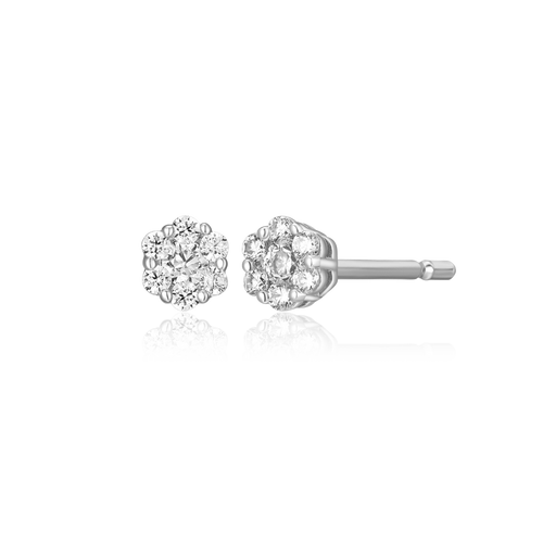 BE0071W - Petite Hex Cluster Lab-Created Diamond Stud Earrings in Rhodium-Plated Sterling Silver