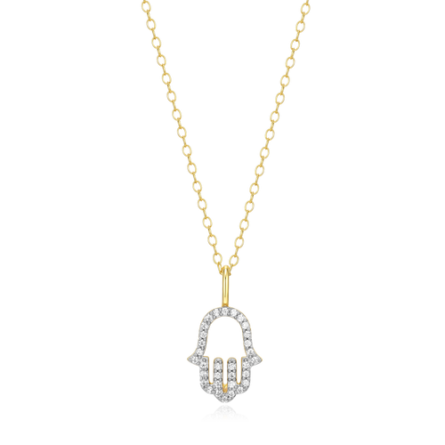BN0029Y - Hamsa Pendant Necklace in 14K Yellow Gold-Plated Sterling Silver