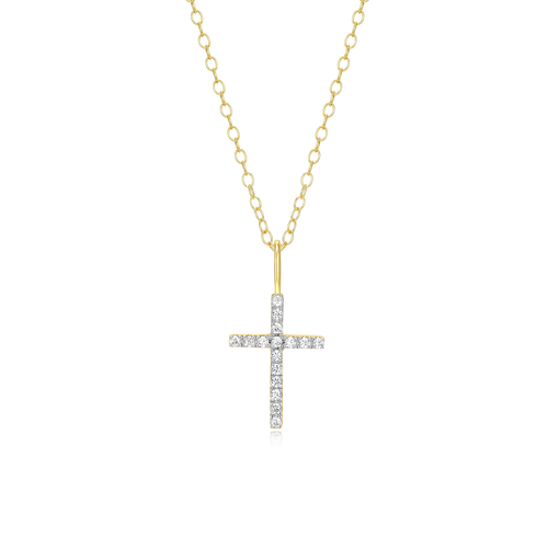 BN0023Y - Cross Pendant Necklace in 14K Yellow Gold-Plated Sterling Silver