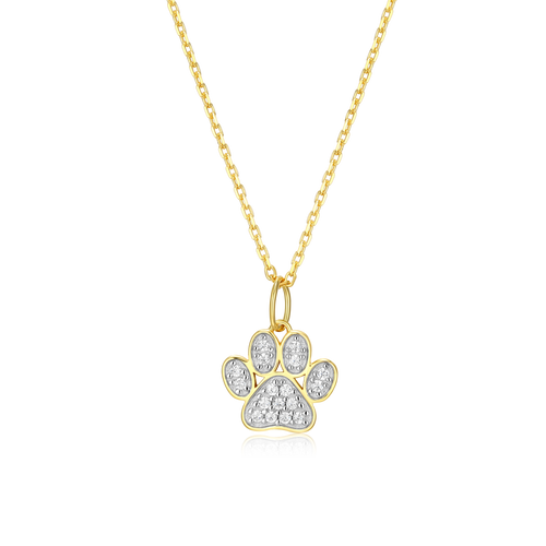 BN0032Y - Paw Print Pendant Necklace in 14K Yellow Gold-Plated Sterling Silver